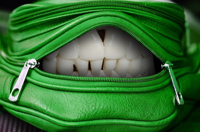 zelená kabelka se zuby